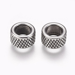 Antique Silver 304 Stainless Steel Beads, Column, Large Hole Beads, Antique Silver, 10x6mm, Hole: 6.5mm