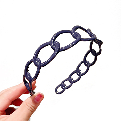 Midnight Blue Plastic Curb Chains Shape Hair Bands, Wide Hair Accessories for Women, Midnight Blue, 120mm
