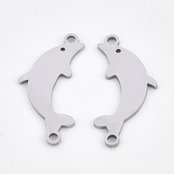 Stainless Steel Color 201 Stainless Steel Links connectors, Laser Cut Links, Dolphin, Stainless Steel Color, 24.5x12x1mm, Hole: 1.6mm