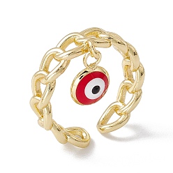 Red Enamel Evil Eye Charm Open Cuff Ring with Enamel, Real 18K Gold Plated Brass Jewelry for Women, Lead Free & Cadmium Free, Red, US Size 7 1/4(17.5mm)