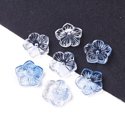 Light Blue Transparent Glass Beads, Flower, Light Blue, 12x13x3mm, Hole: 1.2mm
