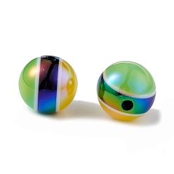 Colorful Opaque Acrylic Beads, AB Color, Round with Stripe Pattern, Colorful, 16x15.5mm, Hole: 2.6mm