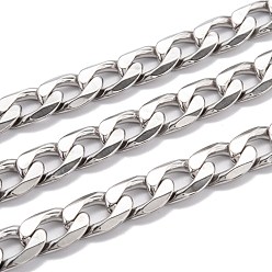 Stainless Steel Color 304 Stainless Steel Cuban Link Chain, Unwelded, with Spool, Stainless Steel Color, 17x11.5x3.5mm, 16.4 Feet(5m)/roll