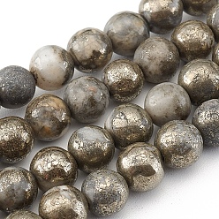 Marcasite Chapelets de perles pyrite naturelles , ronde, 6mm, Trou: 0.6mm, Environ 66 pcs/chapelet, 15.75 pouce (40 cm)