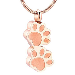 Rose Gold Stainless Steel Double Paw Print Urn Ashes Pendant Necklace, Memorial Jewelry for Women, Rose Gold, 19.69 inch(50cm)