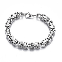 Stainless Steel Color 201 Stainless Steel Byzantine Chain Bracelet for Men Women, Stainless Steel Color, 9-1/4 inch(23.5cm)