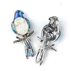 White Parrot on the Branch Brooches, Shell with Metal Brooches for Women, White, 68x28mm