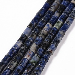 (306FM) Жонкиль матовый с лаймовой подкладкой Натуральное синее пятно нитки из бисера яшмы, колонка, 7~7.5x5 мм, отверстие : 1 мм, около 46 шт / нитка, 14.76 дюйм (37.5 см)