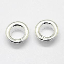 Silver 925 Sterling Silver European Cores, Rondelle, Silver, 4.3~7.7mmx3.4mm, Hole: 5mm