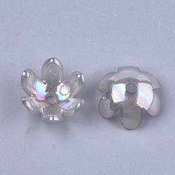 Gris Ardoise Transparentes bouchons acrylique de perles, couleur ab , 6 pétales, fleur, gris ardoise, 14x13x6mm, trou: 2 mm, environ 1575 pcs / 500 g