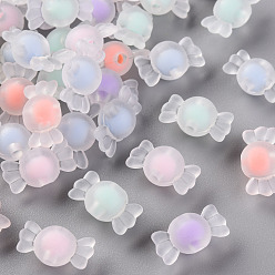 Couleur Mélangete Perles acryliques transparentes, givré, Perle en bourrelet, candy, couleur mixte, 9x17x8.5mm, Trou: 2mm, environ960 pcs / 500 g