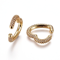 Clear Brass Micro Pave Cubic Zirconia Cuff Earrings, Heart, Golden, Clear, 20x20.5x3mm
