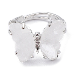 Cristal de cuarzo Anillos ajustables de mariposa de cristal de cuarzo natural, joyas de latón platino para mujer, sin plomo y cadmio, tamaño de EE. UU. 6 1/2 (16.9 mm)