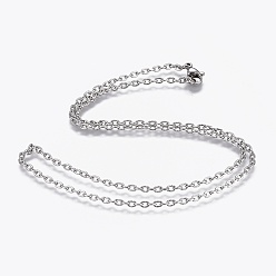 Stainless Steel Color 304 Stainless Steel Textured Cable Chain Necklaces, with 304 Stainless Steel Beads and Clasps, Stainless Steel Color, 17.7 inch(45cm), 2mm