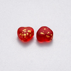 Rouge Foncé Perles de verre peintes par pulvérisation transparent, cœur, rouge foncé, 6x6x4mm, Trou: 0.7mm