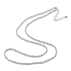 Real Platinum Plated Brass Rope Chain Necklaces, Long-Lasting Plated, Real Platinum Plated, 15.94 inch(40.5cm)
