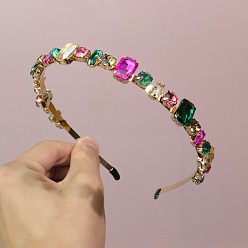 Colorful Glass Rhinestone Hair Bands, Golden Tone Iron Hair Accessories for Women Girls, Colorful, 150x130mm
