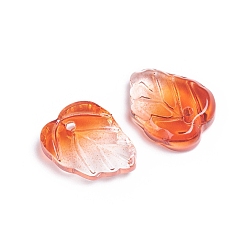 Orange Foncé Breloques en verre transparent bicolore thème automne, feuille, orange foncé, 13.5x10.5x3.5mm, Trou: 1.2mm