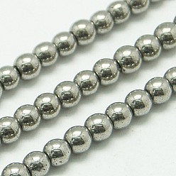 Plaqué Argent Non-magnétiques perles d'hématite synthétique brins, ronde, Plaqué Argent, 4mm, Trou: 1mm, Environ 100 pcs/chapelet, 15.7 pouce