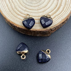 Blue Goldstone Synthetic Blue Goldstone Charms, with Golden Tone Metal Loops, Heart, 14x10mm