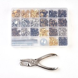 Mixed Color Metal Jewelry Buttons Fastener  Install Tool Sets, with  Snap Buttons and Rivet, Fixing Tool, Pliers and Plastic Packing Box, Mixed Color, 19x13.1x2.2cm, 4colors/box, 10sets/color