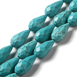 Dark Turquoise Natural Howlite Beads Strands, Dyed, Faceted, Teardrop, Dark Turquoise, 25.5x11.5mm, Hole: 1.2mm, about 16pcs/strand, 15.79 inch(40.1cm)