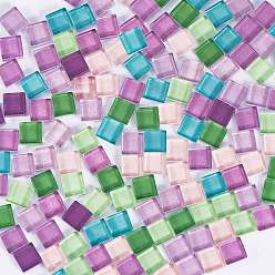 (52) Непрозрачная лаванда 2 сумки 2 цвета прозрачных стеклянных кабошонов, мозаичные плитки, для украшения дома или поделок, квадратный, разноцветные, 10x10x4 мм, 200 шт / пакет, 1 сумка / цвет