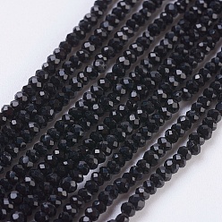 Black Opaque Glass Beads Strands, Faceted, Rondelle, Black, 2.5x1.5~2mm, Hole: 0.5mm, about 185~190pcs/strand, 13.7 inch~14.1 inch