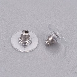 Stainless Steel Color 304 Stainless Steel Ear Nuts, Bullet Clutch Earring Backs with Pad, for Droopy Ears, with Plastic, Stainless Steel Color, 11.5x6mm, Hole: 0.7mm