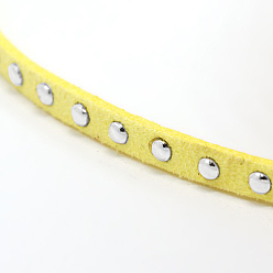 Champagne Yellow Silver Aluminum Studded Faux Suede Cord, Faux Suede Lace, Champagne Yellow, 5x2mm, about 20yards/roll