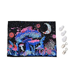 Champignons Lumière noire réactive aux uv tentures, tapisserie murale décorative en polyester, pour la décoration, rectangle, motif aux champignons, 950x750x0.5mm