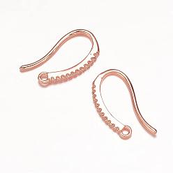 Rose Gold Brass Micro Pave Cubic Zirconia Earring Hooks, Ear Wire, with Horizontal Loop, Rose Gold, 19x9x2mm, Hole: 1mm, 18 Gauge, Pin: 1mm