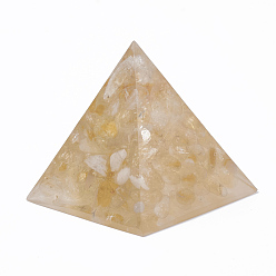 Citrine Orgonite Pyramid, Resin Pointed Home Display Decorations, Healing Pyramids, for Stress Reduce Healing Meditation, with Chip Natural Citrine Inside, 60x60x60mm