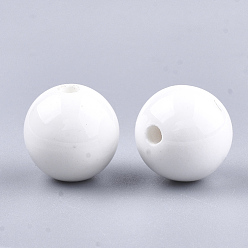 White Handmade Porcelain Beads, Bright Glazed Porcelain, Round, White, 14~14.5x13.5~14mm, Hole: 2.5~3mm