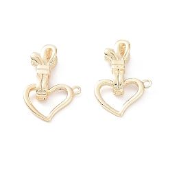 Real 18K Gold Plated Rack Plating Brass Fold Over Clasps, Long-Lasting Plated, Heart, Real 18K Gold Plated, Clasp: 18.5x8x6mm, Heart: 12.5x18x1.8mm, Hole: 1.6mm