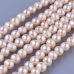 PeachPuff Natural Cultured Freshwater Pearl Beads Strands, Round, PeachPuff, 7~8mm, Hole: 0.8mm, about 46~47pcs/strand, 13.78 inch(35cm)