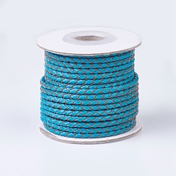 Turquoise Braided Leather Cords, Round, Turquoise, 3mm, about 10yards/roll