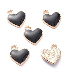 Negro Encantos del esmalte de la aleación, corazón, la luz de oro, negro, 13x11.5x1.6 mm, agujero: 1.6 mm