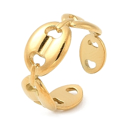 Real 18K Gold Plated 304 Stainless Steel Hollow Oval Open Cuff Rings for Women, Real 18K Gold Plated, US Size 3(14mm)