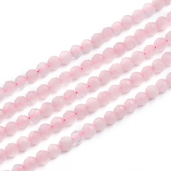Cuarzo Rosa Natural aumentó de perlas de cuarzo hebras, rondo, facetados, 4 mm, agujero: 0.6 mm, sobre 97 unidades / cadena, 15.35 pulgada (39 cm)