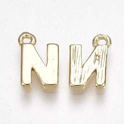 Letter N Brass Charms, Letter, Nickel Free, Real 18K Gold Plated, Letter.N, 8.5x5.5x1.5mm, Hole: 0.8mm