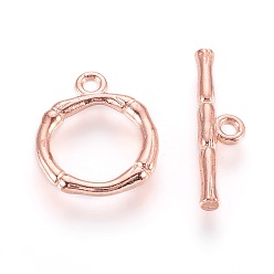 Rose Gold Alloy Toggle Clasps, Lead Free and Cadmium Free, Rose Gold, Size: Ring: about 20.5x17mm, Hole: 2mm, Bar: 26x6x3mm, Hole: 2mm