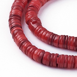 Rouge Chapelets de perles de coquillage, teint, disque, rouge, 4.9~6x0.4~6mm, Trou: 1.4mm, environ 15.94 pouces ~ 16.14 pouces (40.5~41 cm)