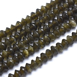 Golden Sheen Obsidian Natural Golden Sheen Obsidian Beads Strands, Bicone, Faceted, 3x2mm, Hole: 0.5mm, about 190~200pcs/strand, 15.35 inch(39cm)