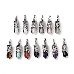 Mixed Stone Natural & Synthetic Gemstone Pendants, with Alloy Findings, Cadmium Free & Lead Free, Faceted, Bullet with Wing, 43.5~44x12.5~13x11.5~12mm, Hole: 7x5mm