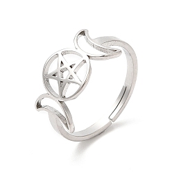 Stainless Steel Color 304 Stainless Steel Triple Moon Goddess Adjustable Ring, Stainless Steel Color, Inner Diameter: 17mm