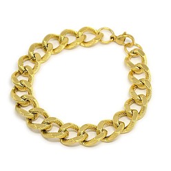Golden 304 Stainless Steel Curb Chain/Twisted Chain Bracelets, with Lobster Claw Clasps, Faceted, Golden, 8-5/8 inch(220mm), 13mm