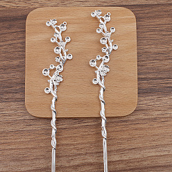 Silver Flower Alloy Hair Sticks Findings, Round Bead Settings, Silver, 178mm, Fit for 3mm & 5mm Beads