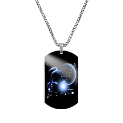 Capricorn Stainless Steel Constellation Tag Pendant Necklace with Box Chains, Capricorn, 23.62 inch(60cm)
