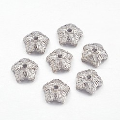Platinum Tibetan Style Bead Caps, Cadmium Free & Lead Free, 5-Petal, Flower, Platinum, 10x4mm, Hole: 1mm